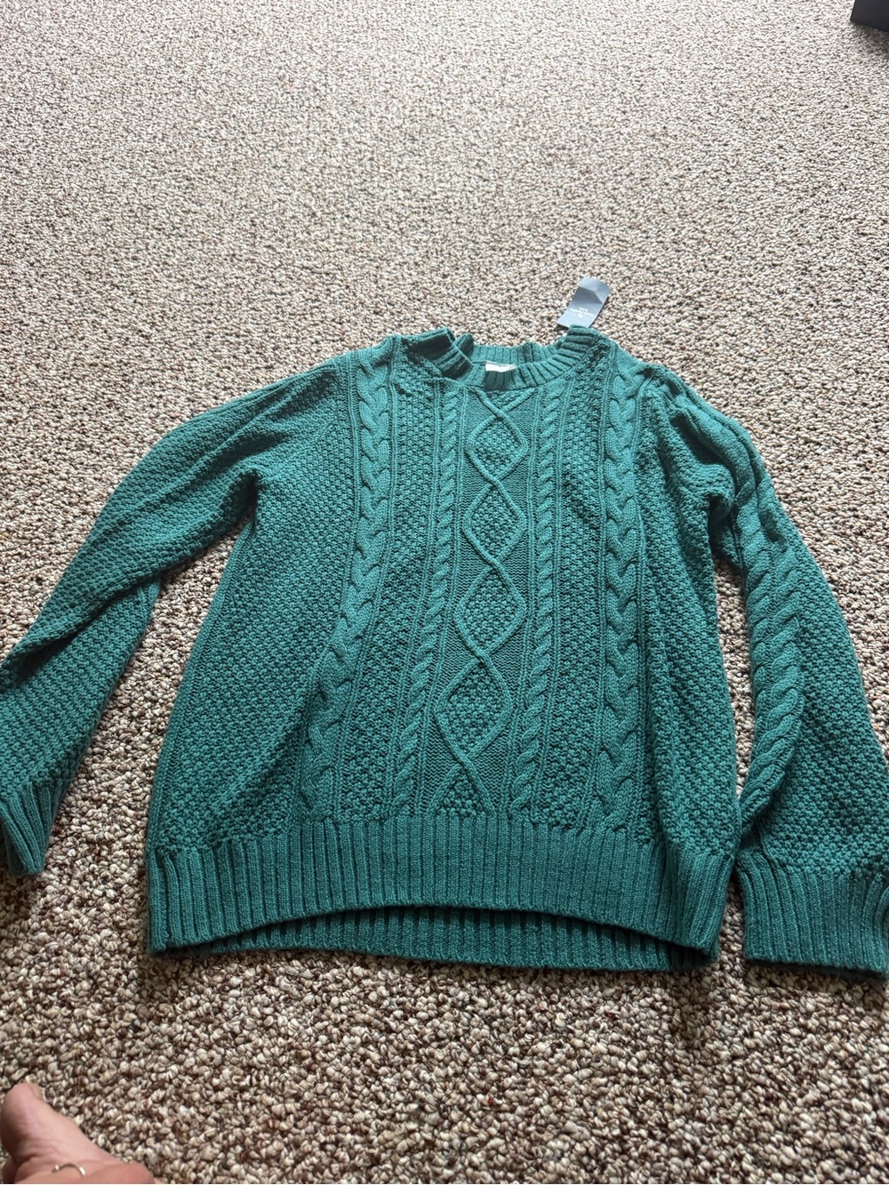 abercrombie kids teal cable knit crewneck sweater